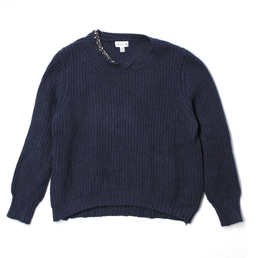 3.1 Phillip Lim for Target Blue Crew Neck Sweater Ribbed Knit Beaded Collar XL